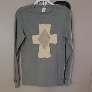 Crewneck Gray Sweater with Cream Cross Design